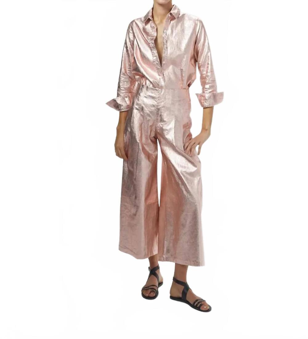 NEW LANHTROPY culotte metallic linen pant in peach
